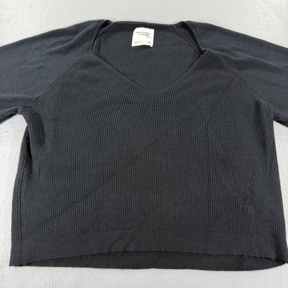 Abercrombie & Fitch Black‎ Ribbed V-Neck Sweater XL Balloon Sleeve Lightweight